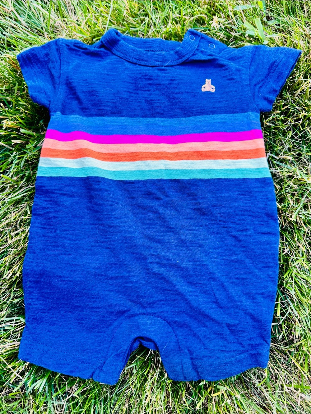 GAP Navy One-Piece Romper with Pink, Orange and Light Blue Stripes